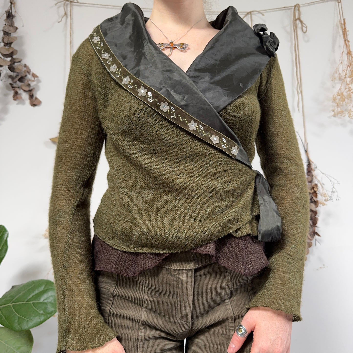 Green knit wrap top - size M