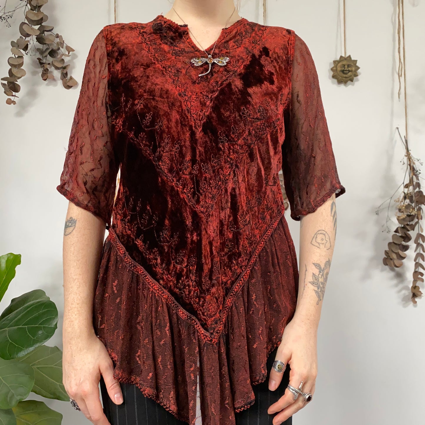 Deep red velvet top - size M/L