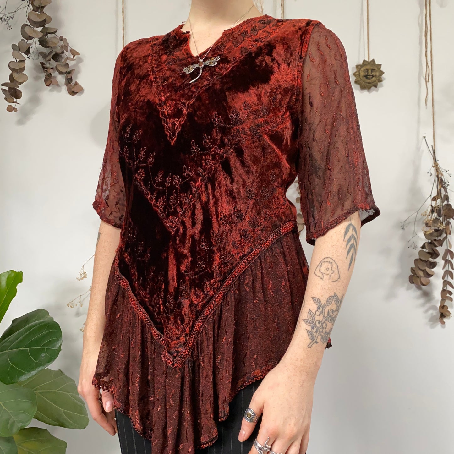 Deep red velvet top - size M/L