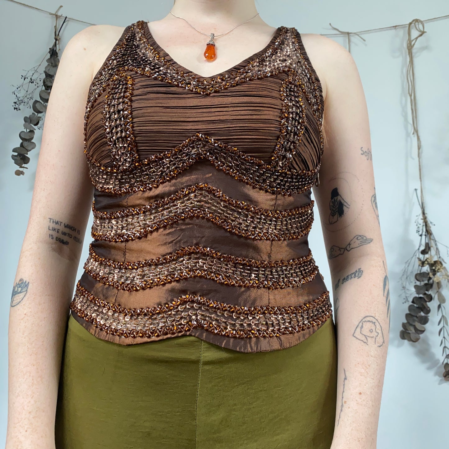 Brown beaded top - size 10