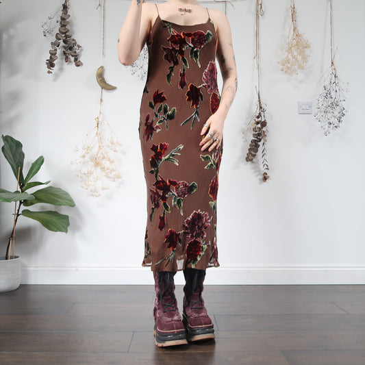 Brown floral velvet dress - size M
