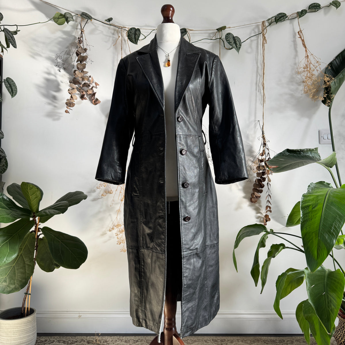 Black leather trench coat - size S