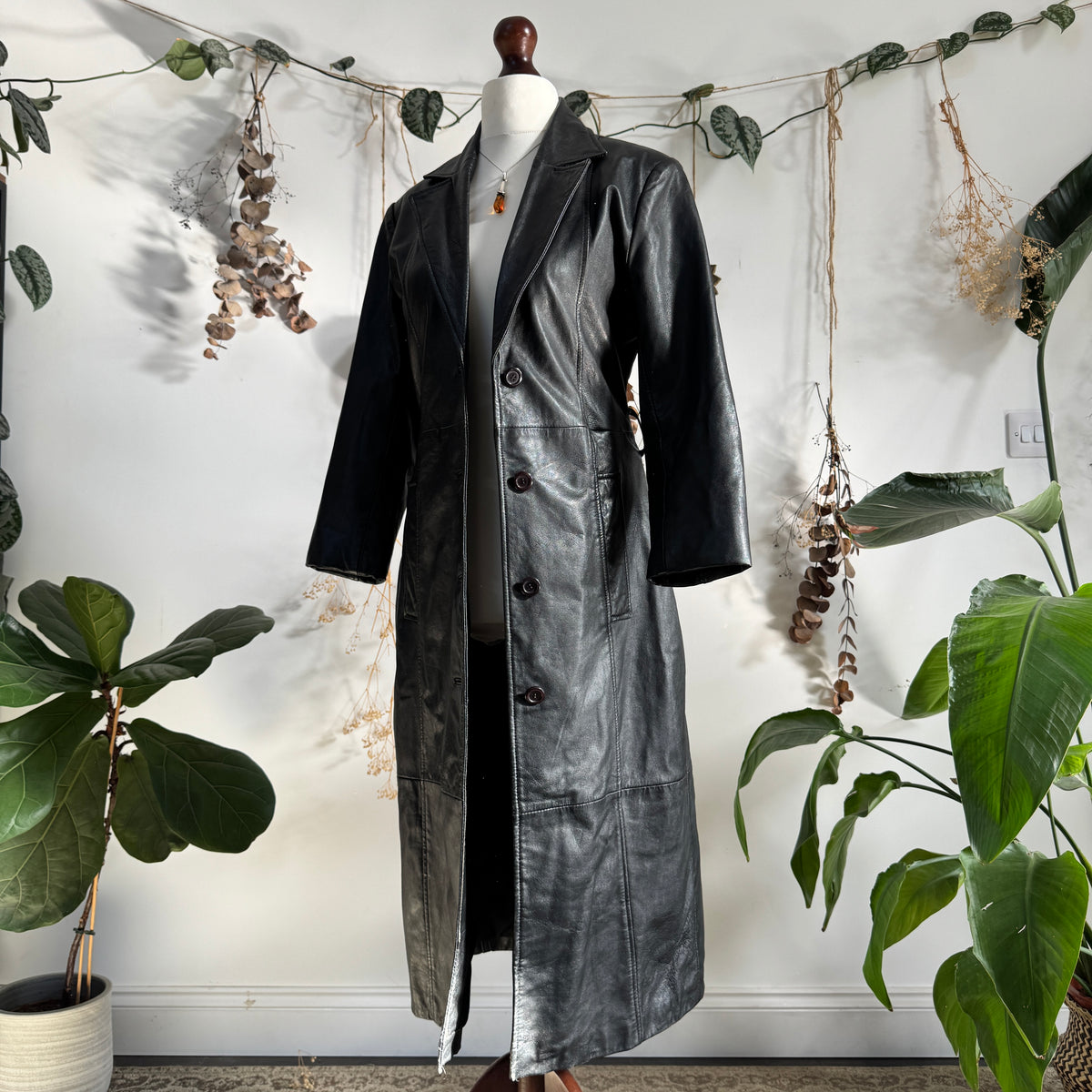Black leather trench coat - size S