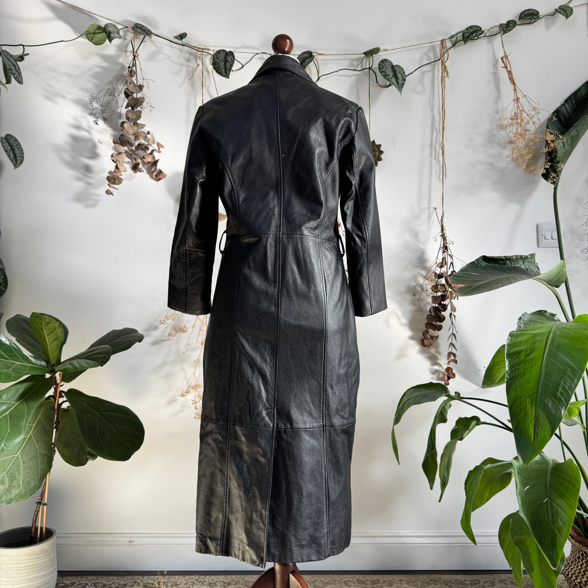 Black leather trench coat - size S