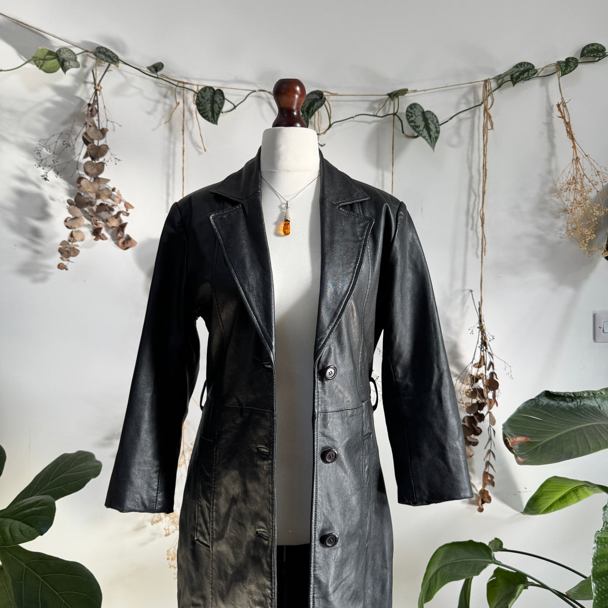 Black leather trench coat - size S