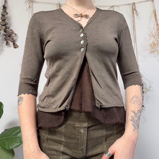 Khaki button down top - size M