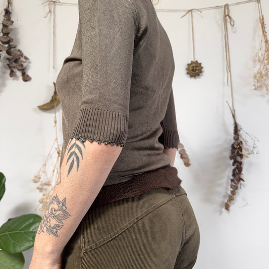 Khaki button down top - size M