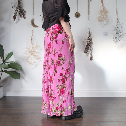 Pink floral velvet skirt - size M