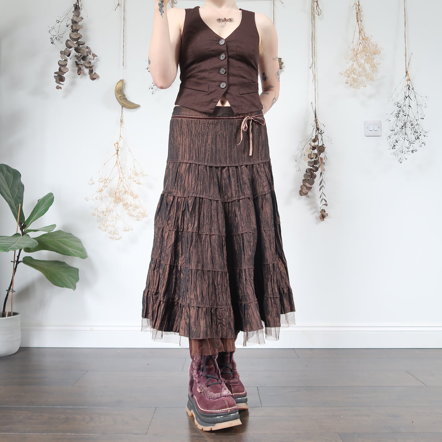 Brown tiered skirt - size L