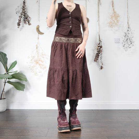 Brown tiered skirt - size S