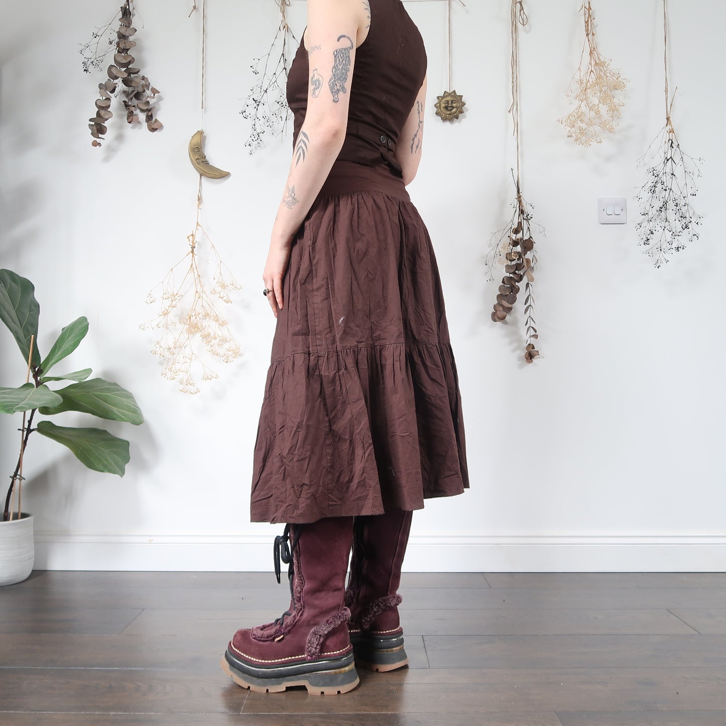 Brown tiered skirt - size S