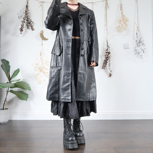 Black leather trench coat - size M/L