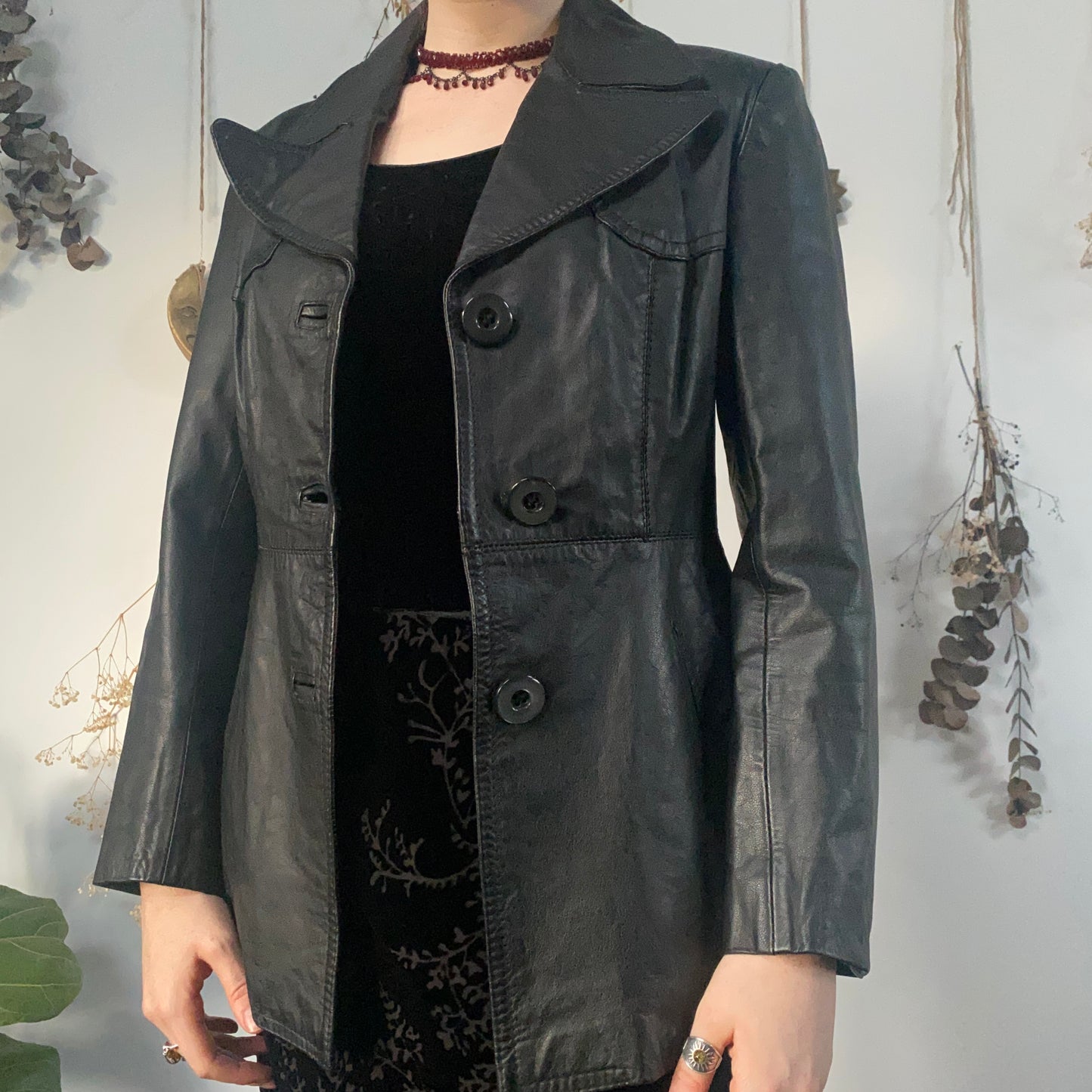 Black leather jacket - size S