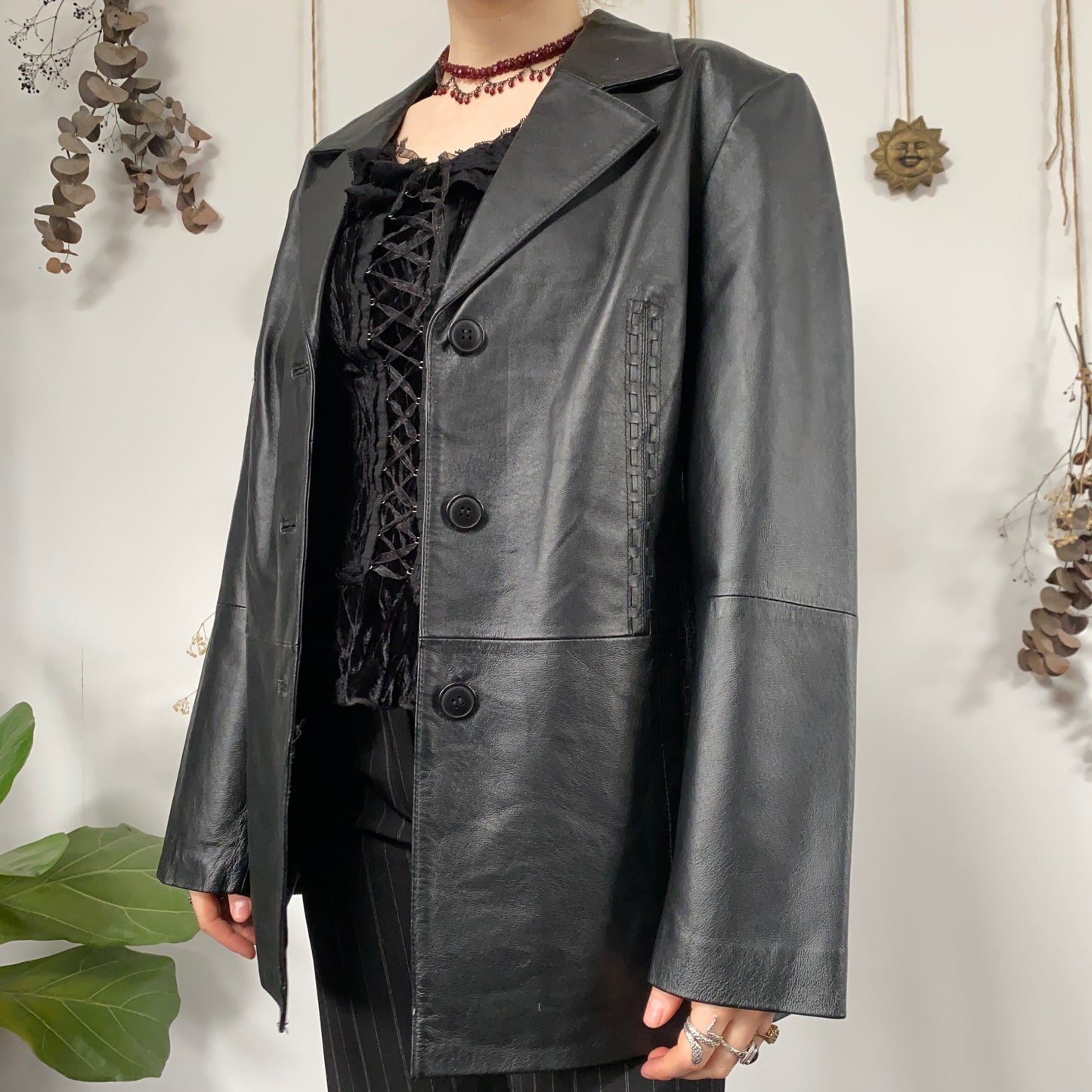 Black leather jacket - size L