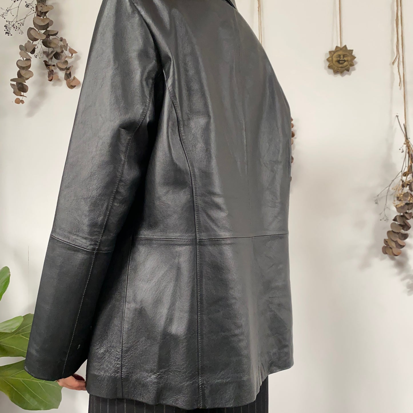 Black leather jacket - size L
