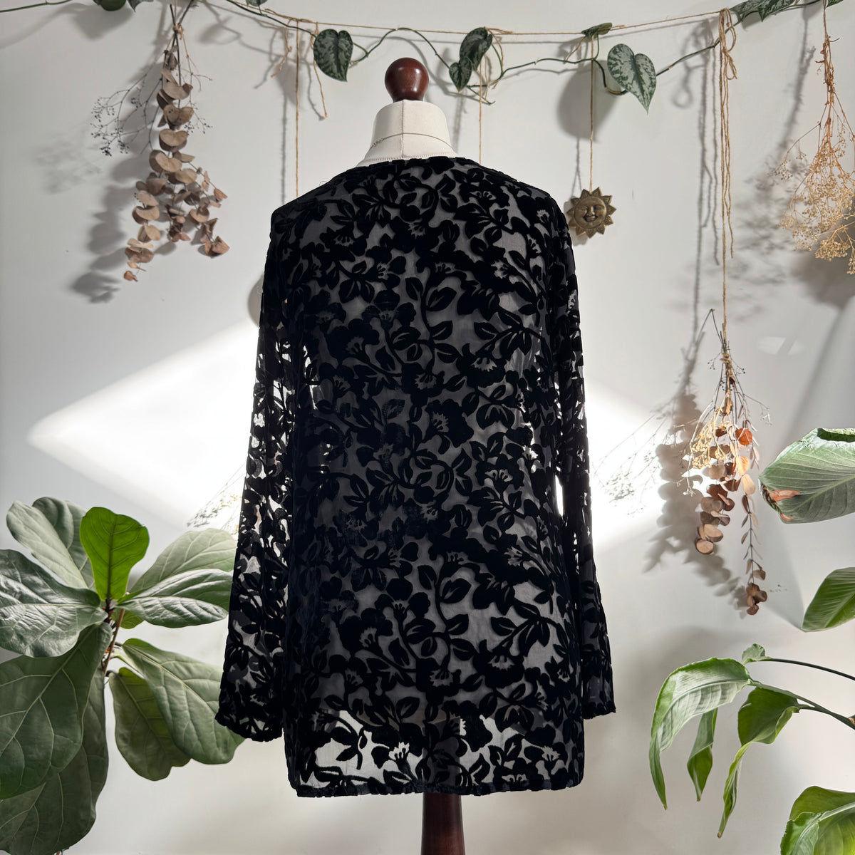 Black velvet embossed blouse - size L
