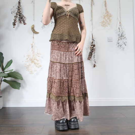 Brown floral tiered skirt - size M/L