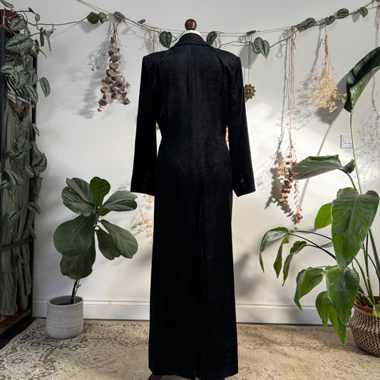 Black velvet long coat - size M