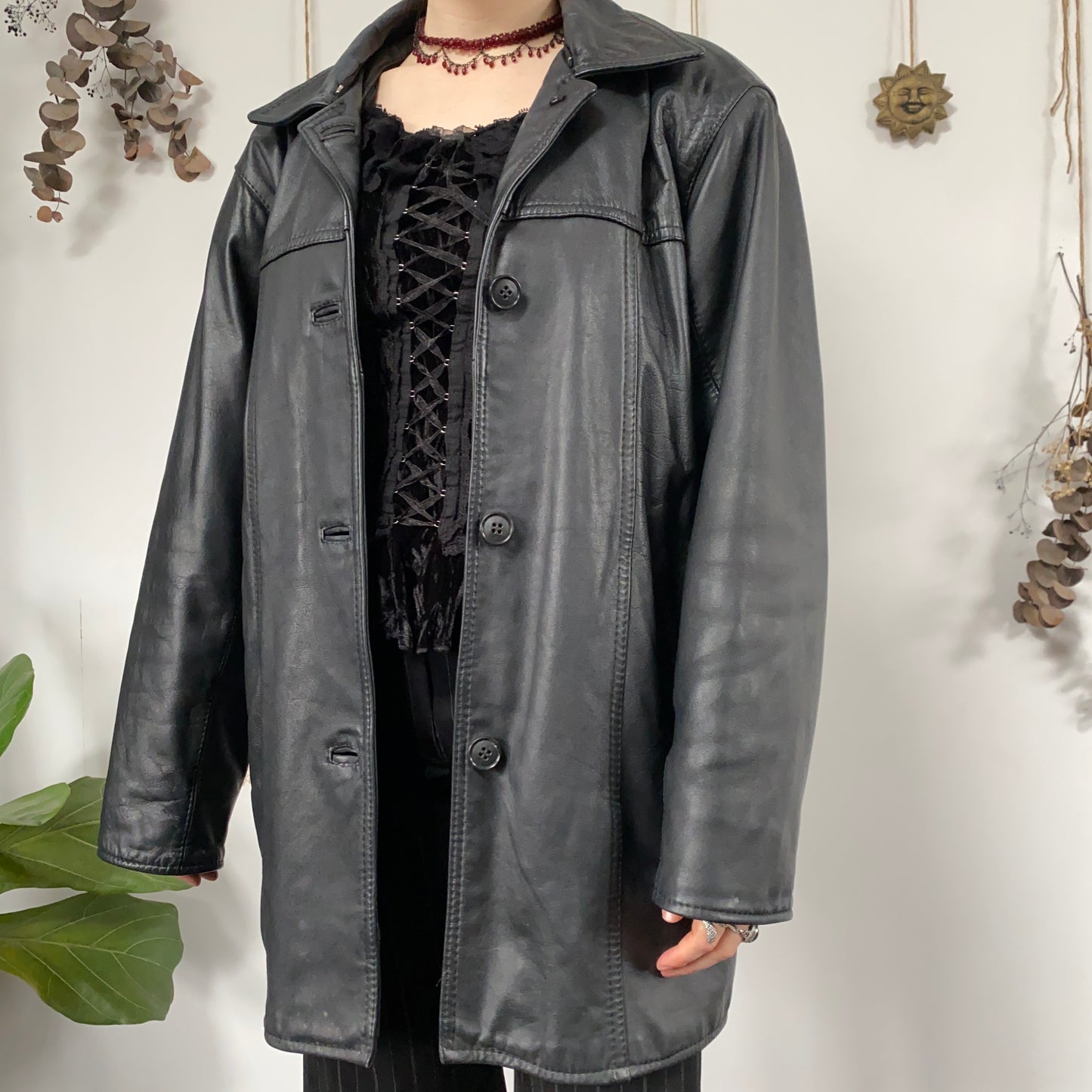 Black leather jacket - size XL