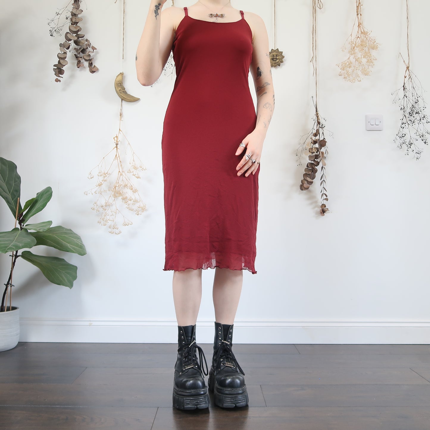 Deep red mesh dress - size M