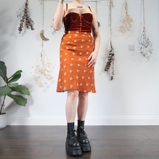 Burnt orange floral skirt - size XS/S