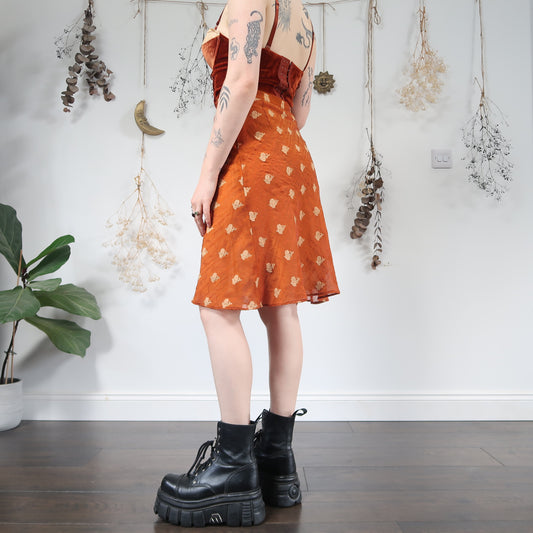 Burnt orange floral skirt - size XS/S