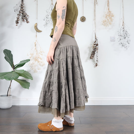 Khaki tiered skirt - size M