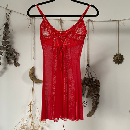 Red lace slip dress - size XS/S