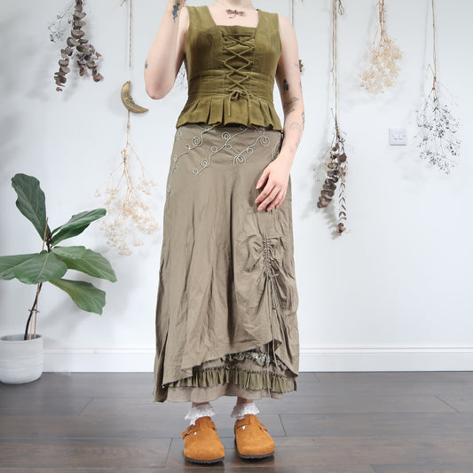 Khaki ruched skirt - size S/M