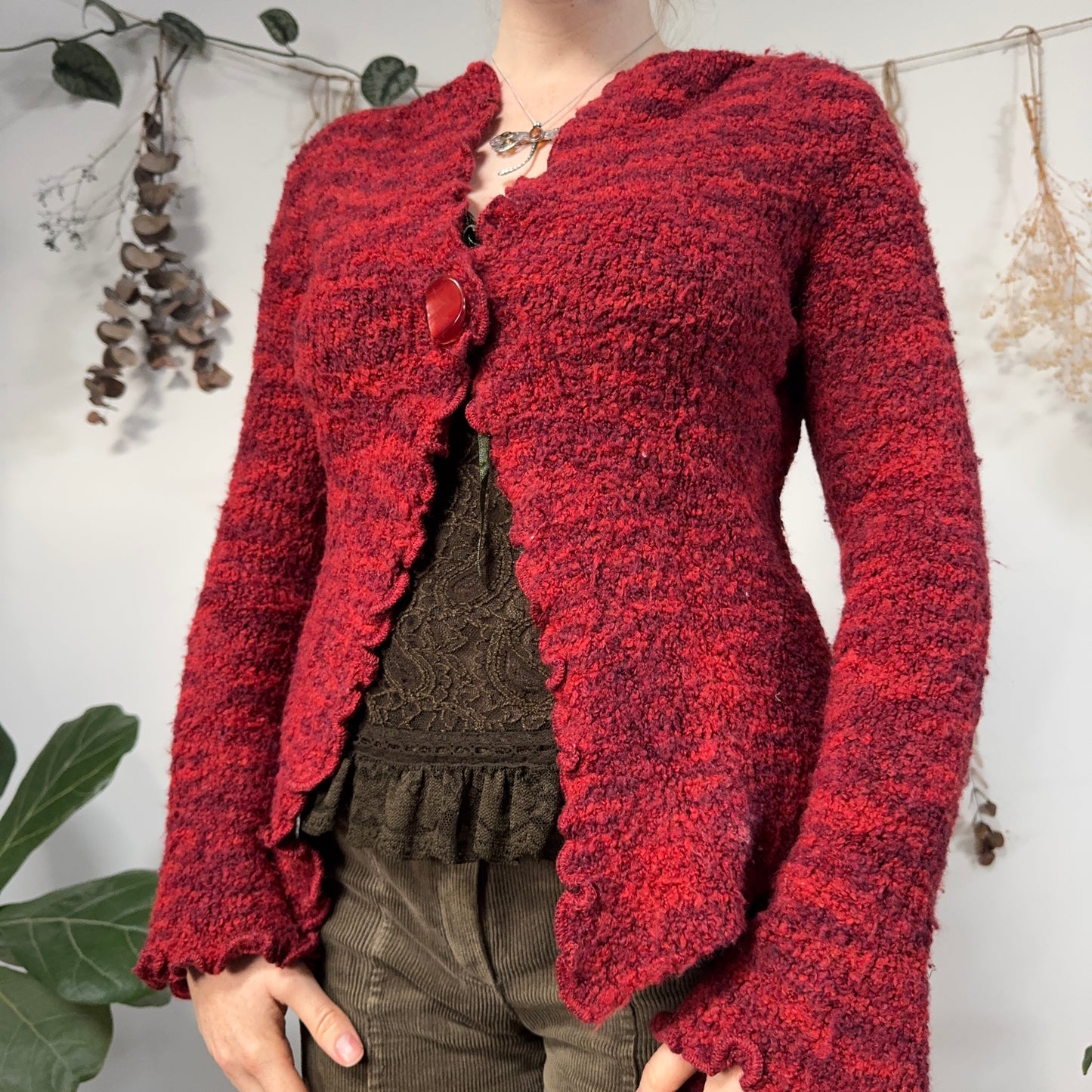 Deep red knit cardigan - size S