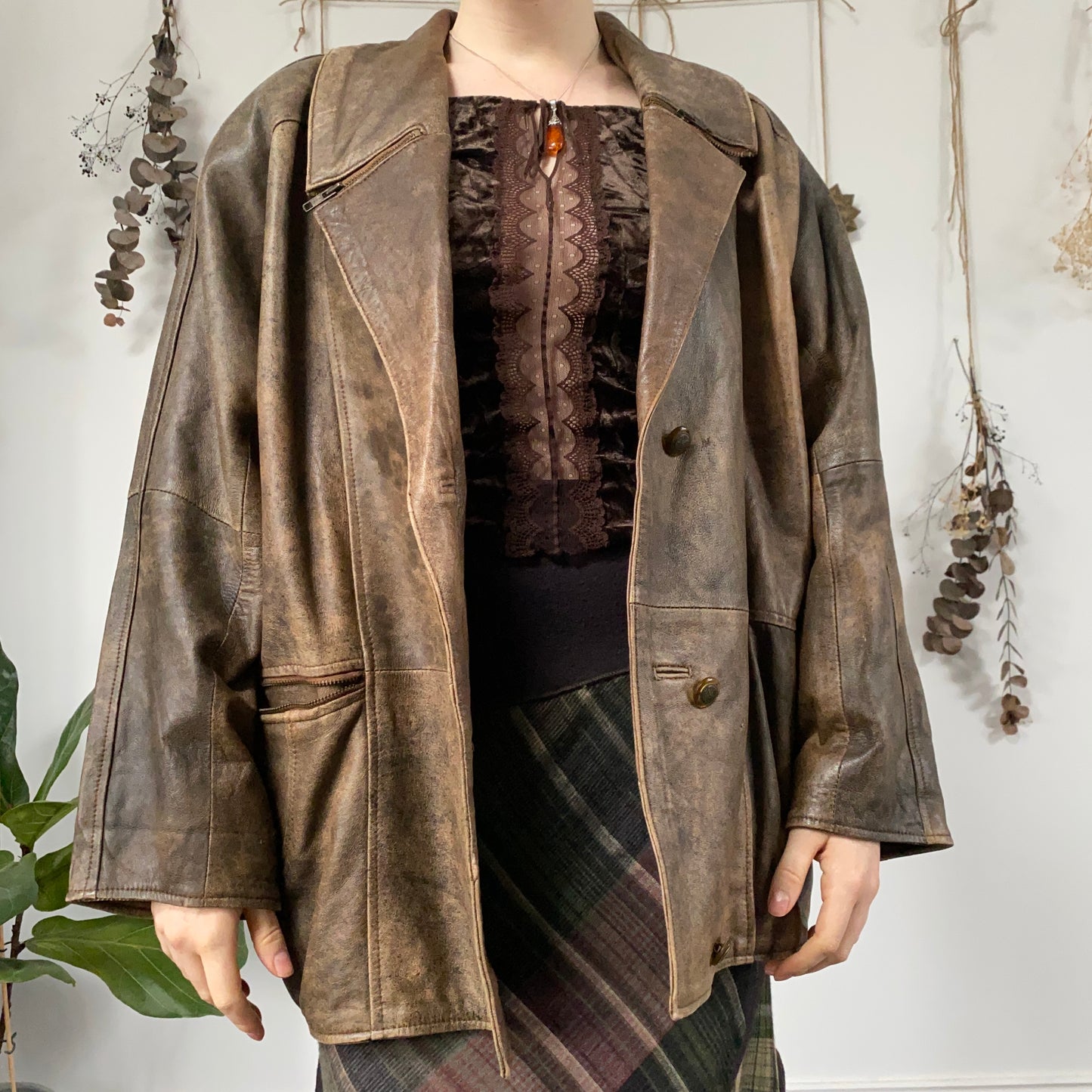 Brown leather jacket - size XXL