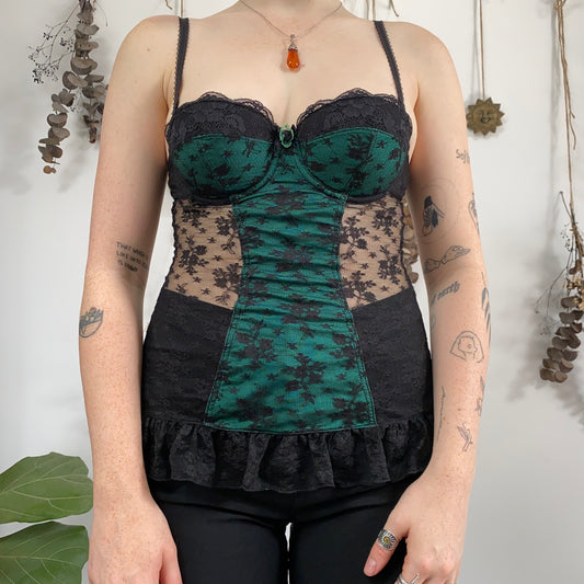 Black green lace corset top - size S