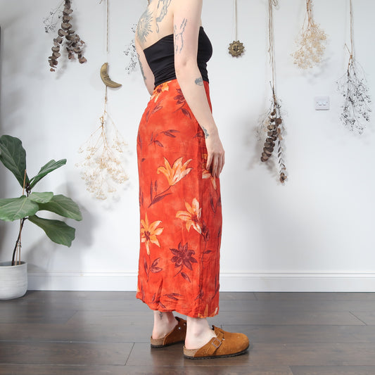 Orange floral wrap skirt - size S