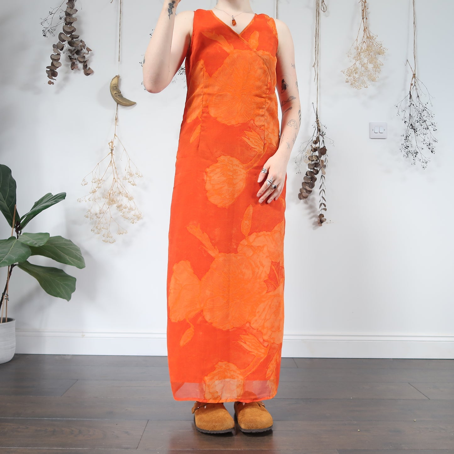 Orange floral dress - size M