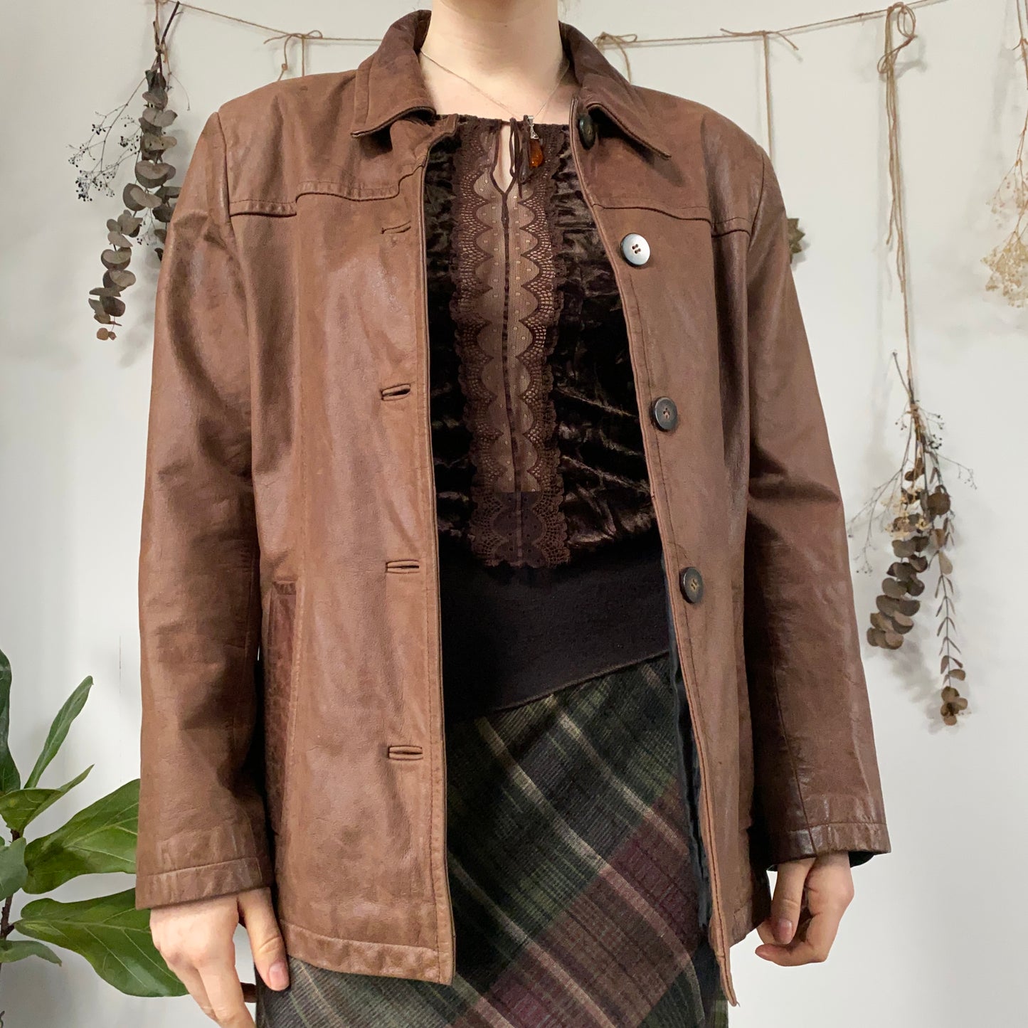 Brown leather jacket - size M