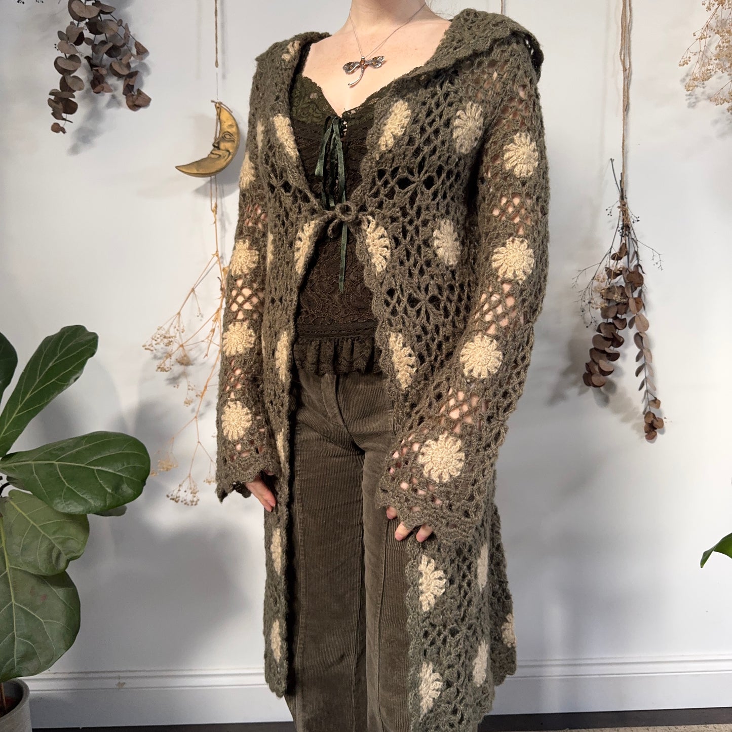 Long crochet cardigan - size M