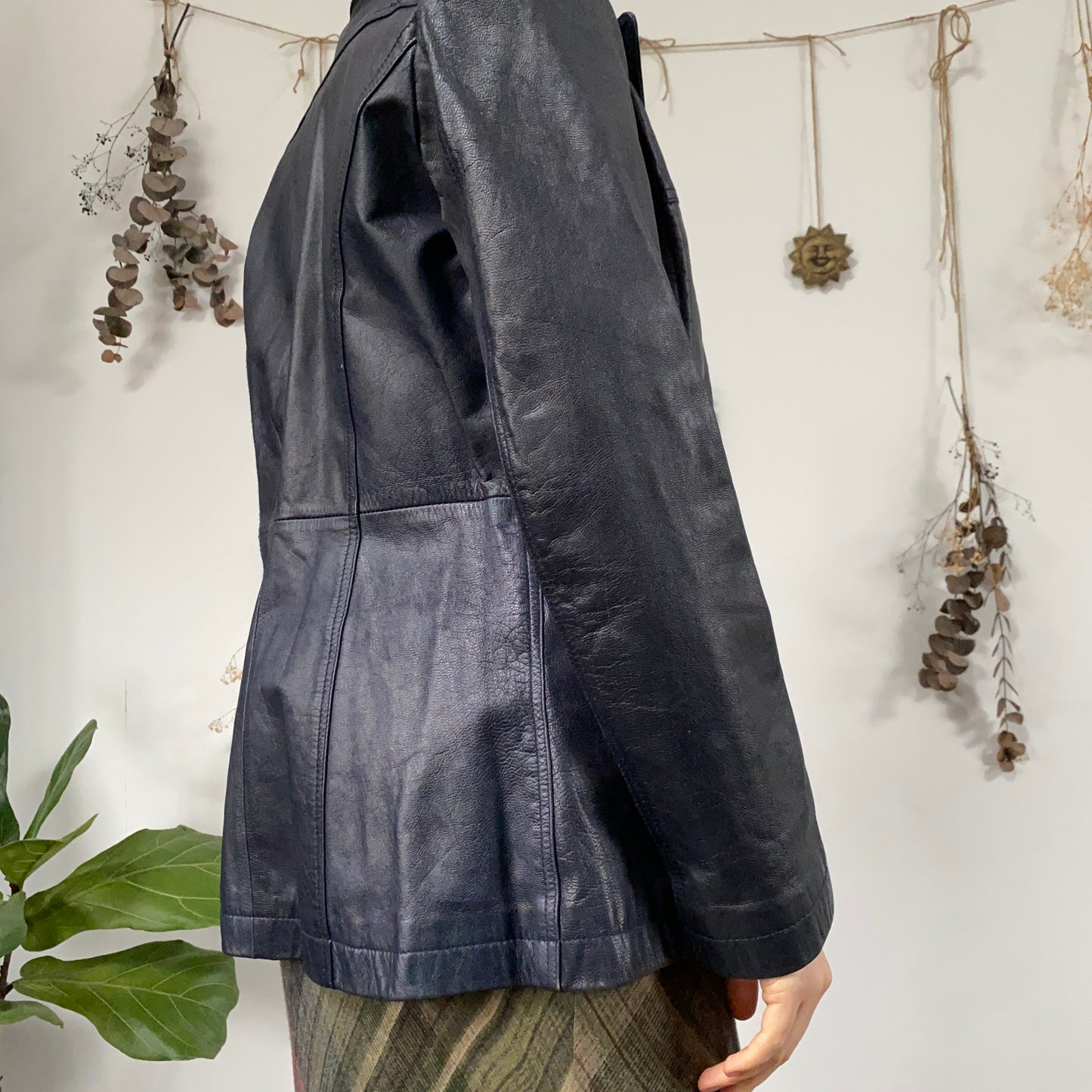 Navy blue leather jacket - size S