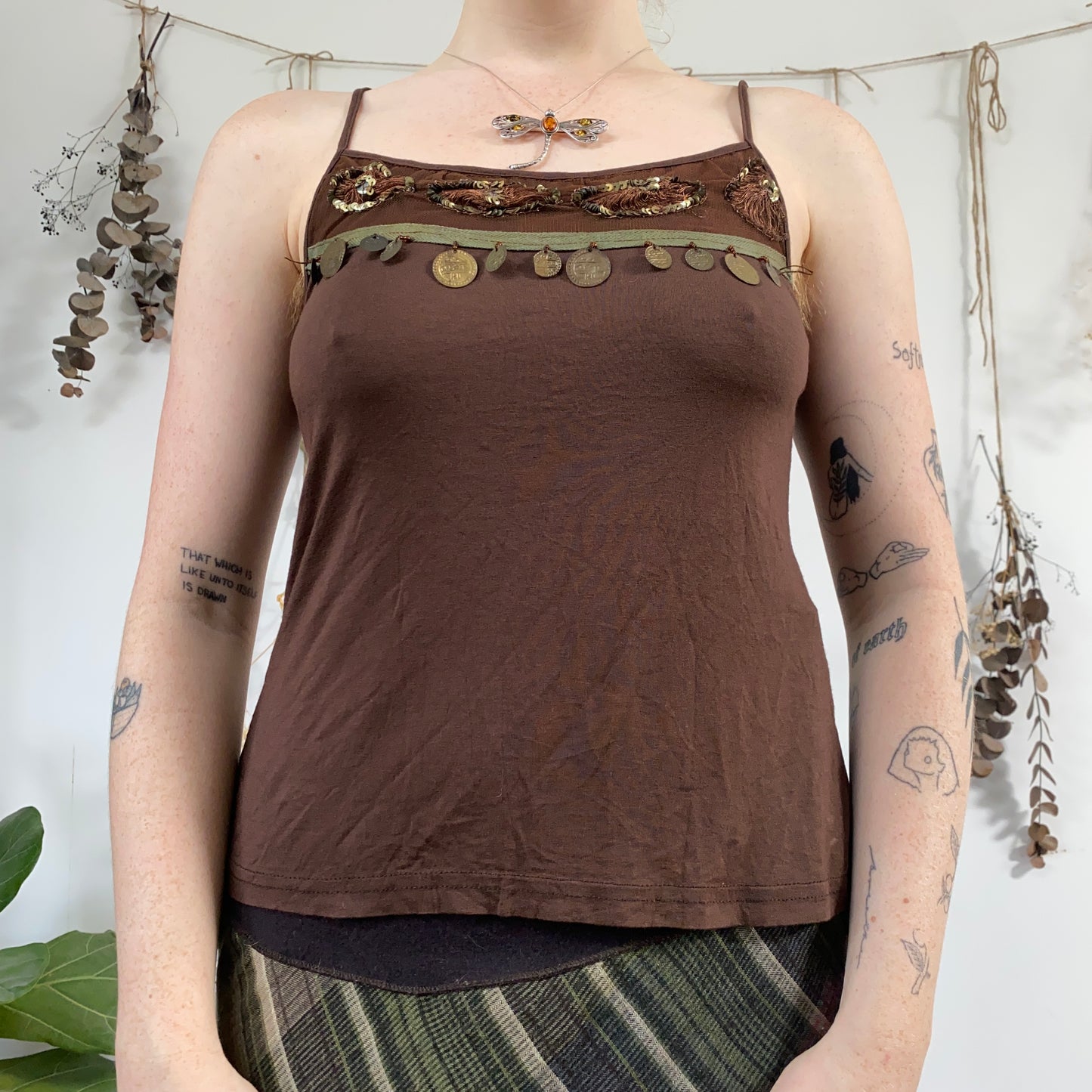 Brown beaded cami - size M