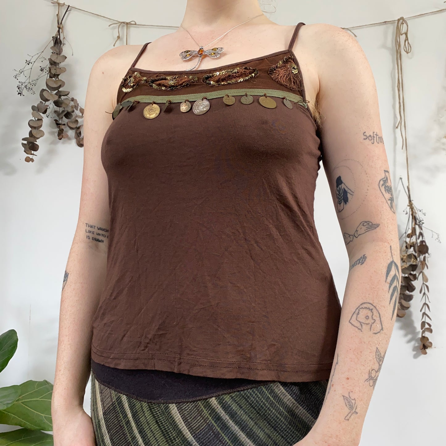 Brown beaded cami - size M