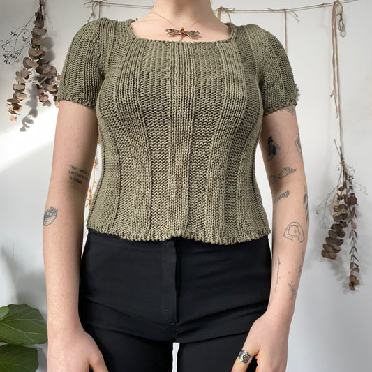 Khaki knit tshirt - size S/M