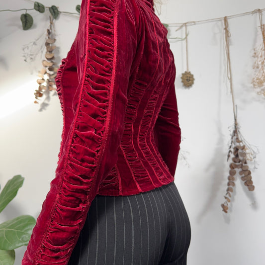 Red velvet ruched top - size M