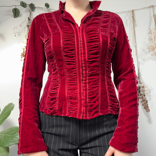 Red velvet ruched top - size M