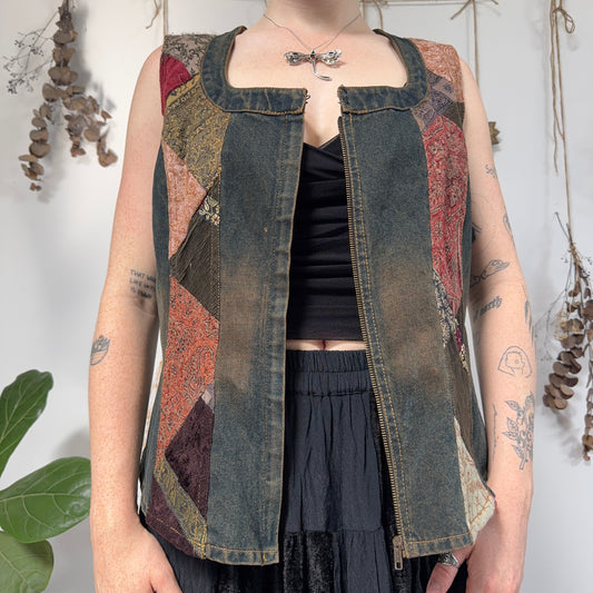 Denim patchwork top - size L