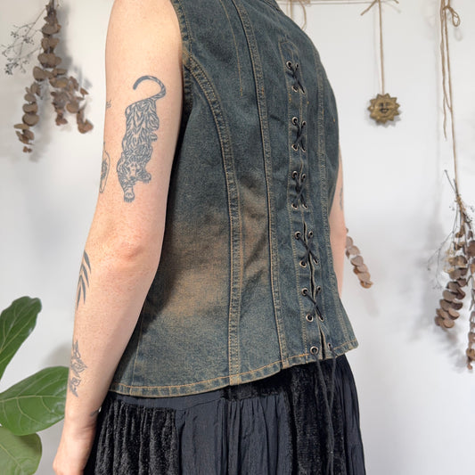 Denim patchwork top - size L
