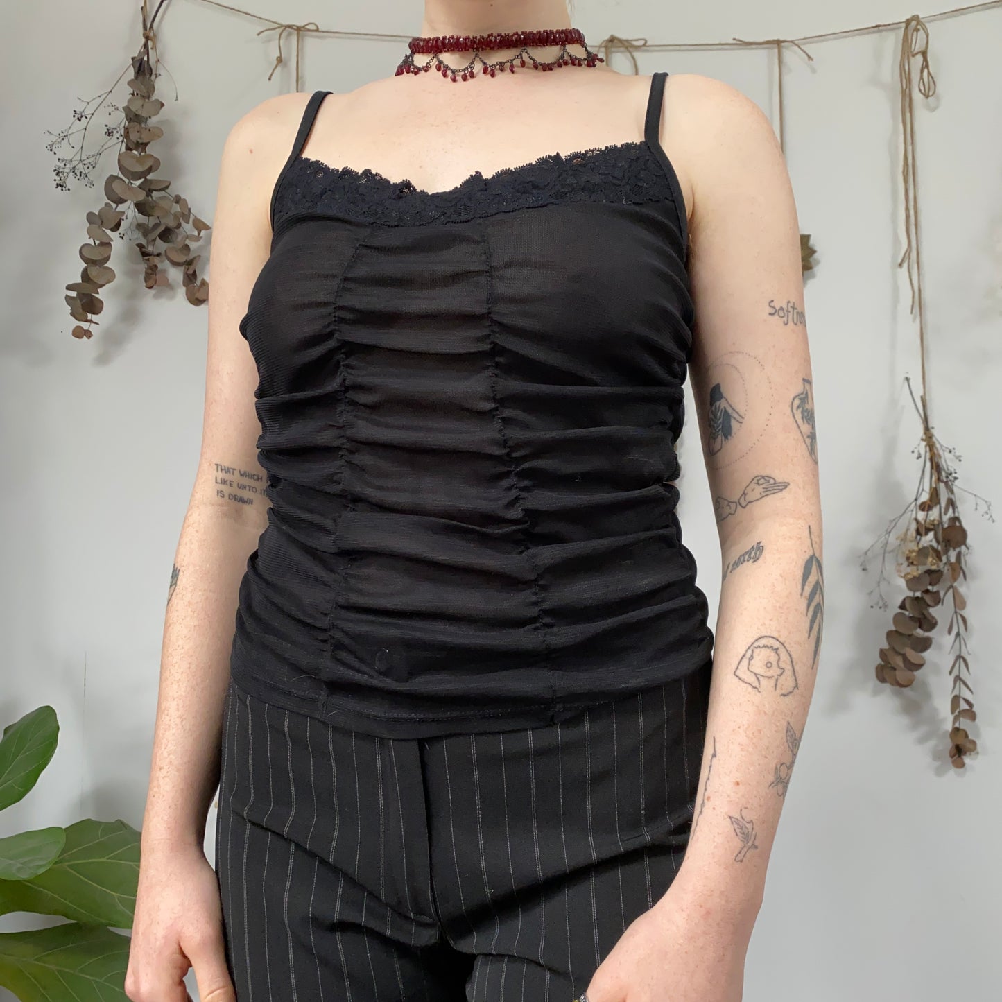 Black mesh ruched cami - size M