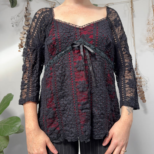 Red black mesh top - size L/XL