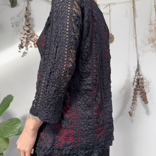 Red black mesh top - size L/XL