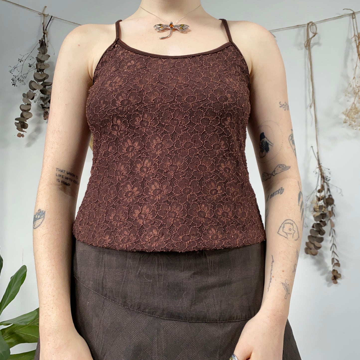 Brown lace cami - size M