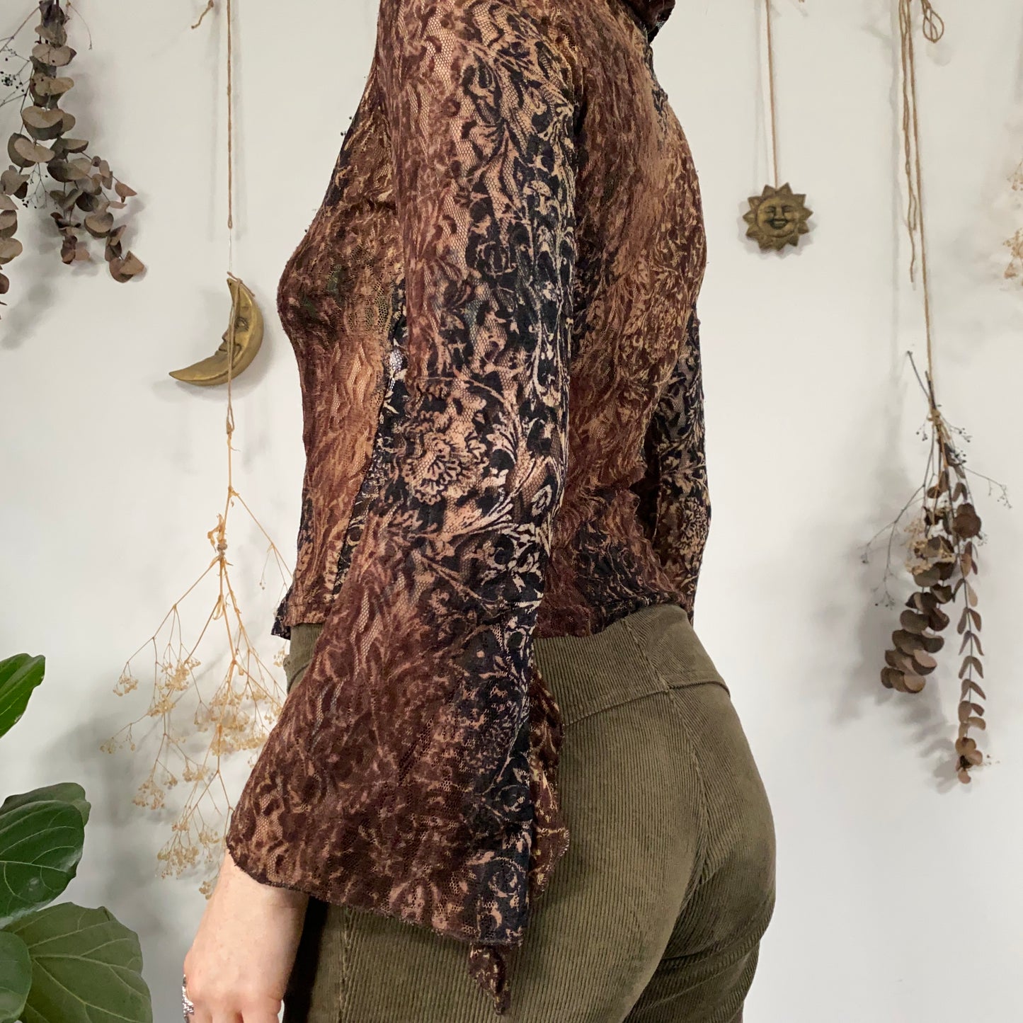 Brown lace mesh shirt - size S/M