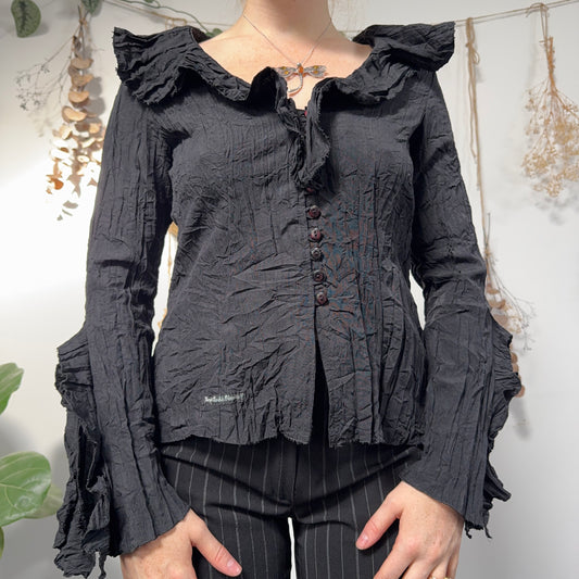 Black crinkle blouse - size